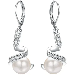 Vissen Weisser Perle Hänge Ohrringe Damen weiß Vergoldete Leverback Zirkonia Ohrringe Modeschmuck Geschenk