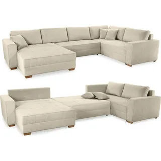 luma-home Wohnlandschaft Cord U-Form 3-Sitzer Beige/Grau
