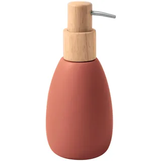 Spirella Seifenspender Sven Polyresin & Holz, 260 ml, Terrakotta | Nachfüllbar für Flüssigseife und Lotion, gleichmäßige Dosierung, freistehend ohne Bohren, matte Oberfläche