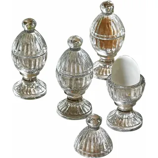 LOBERON Eierbecher 4er Set Uvirel, klar | Ostern, Frühling, Eier, Leicht angeschliffenes Glas, Exquisites Design, Inklusive Deckel
