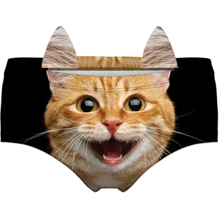 JINKAIJIA Damen Flirty Sexy Funny Naughty Animal 3D Printed Low Rise Unterhose Geschenk Höschen mit niedlichen Ohren, Crazy Eye Katze, L