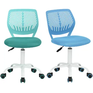 FurnitureR FR Carnation Blue Schreibtischstuhl Bürostuhl Stoffsitz Ergonomischer Arbeitsstuhl ohne Armlehne Höhenverstellbar Drehstuhl 2er Set Blau+Aqua, Textil Metall, 40x38.5x87cm