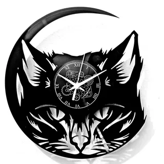 Instant Karma Clocks Katze Wanduhr aus Vinyl 0,00 schwarz