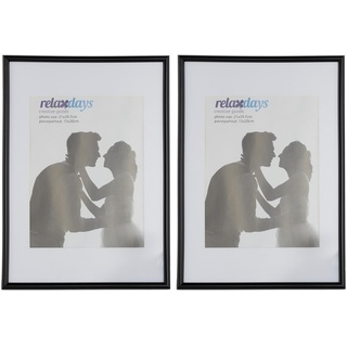 Relaxdays Bilderrahmen 2er Set, A4, Passepartout 15x20 cm, Glasscheibe, Fotorahmen zum Stellen & schwarz