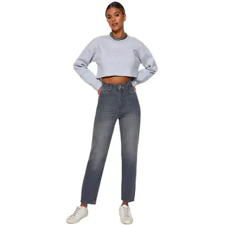 TRENDYOL Damen Gerade Mama Hohe Taille Jeans, Grau, 36 EU