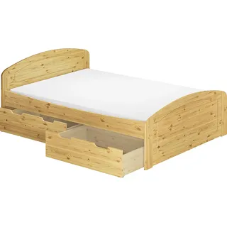 Funktionsbett kiefer massiv in Überlänge 140x220 Holzbett mit wählbarem Zubehör V-60.50-14-220Rollrost und Matratze inkl. - Naturbelassen