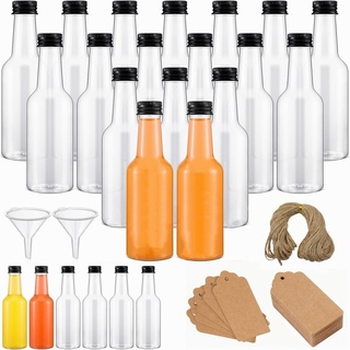 wordmouk 24 Stück Plastik Fläschchen Kunststoff Likörflaschen 100ml Kleine Schnapsflaschen mit Schraubverschlüssen Trichter Kraftpapieretikett Fläschchen Mini Weinflaschen für Hochzeiten Party