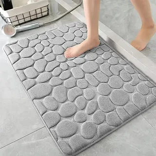 AMFUN Memory Foam Badezimmer Badeteppiche, Memory Schaum Badematte, Waschbar Badematte, 40x60CM Saugfähige Badvorleger, Maschinenwaschbar (Hellgrau)