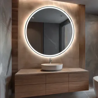 Spiegel mit Beleuchtung 80 cm Anna - Rund Badezimmerspiegel mit LED Beleuchtung - Kaltweiß 7000K - LED Badspiegel Lichtspiegel - Transparent