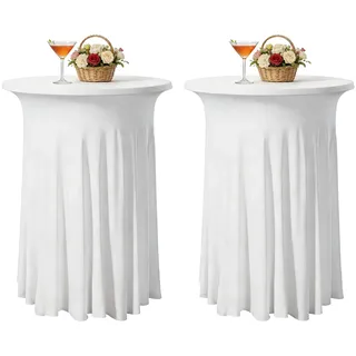 2er Set Stretch Stehtischhusse Weiß 110x80cm, Stretch Stehtisch Husse, Stehtischhussen, Hussen Stehtische Mit Rock, Tischdecke Stehtisch, Tischhussen Für Stehtische Für Hochzeiten, Partys,Restaurants