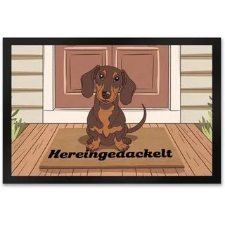speecheese Fußmatte XXL in 50x75 cm Hereingedackelt Dackel lustige | für Dackel-Liebhaber Schmutzfangmatte für Haustierfreunde