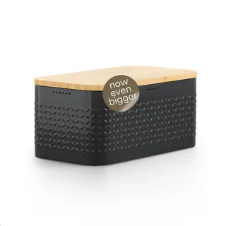 LARS NYSØM Brotkasten aus Metall I Brotbox für langanhaltende Frische mit rutschfesten Noppen I Brotdose mit hochwertigem Bambusdeckel verwendbar als Schneidebrett I 34x19x16cm (Carbon Black)