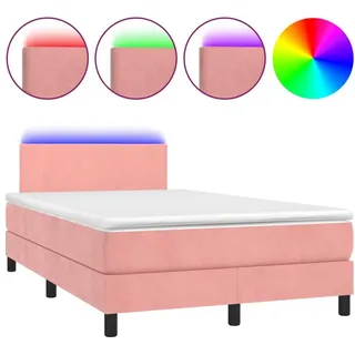 vidaXL Boxspringbett mit Matratze & LED Rosa 120x200 cm Samt - Rosa