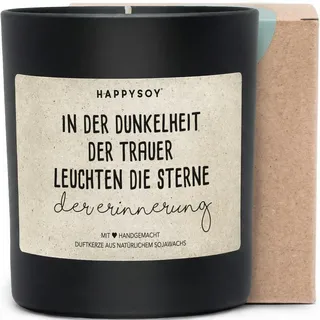 In der Dunkelheit der Trauer leuchten die Sterne der Erinnerung - Duftkerze mit Spruch als Trostgeschenk, liebevolle Aufmerksamkeit, Kerze im Glas, blumiger Duft