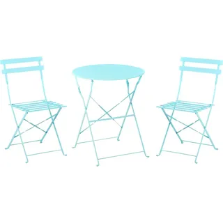 Beliani Balkonset Türkis Stahl 3-Teilig Runder Tisch mit 2 Stühlen Zusammenklappbar Modern Französicher Stil Terrasse Garten Outdoor Ausstattung - Blau