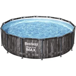 Aufstellpool Bestway Steel Pro Max, 427 x 107 cm, Rund, Holzdekor, Inkl. Filterpumpe & Leiter - Braun