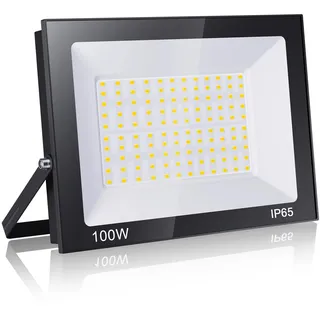 loyal 100W LED Strahler Außen, 10000LM Spot LEDs extérieur 3000K Warmweiß Industriestrahler, IP66 wasserdicht LED Scheinwerfer, Lights Innen für Garten Sportplatz Garage