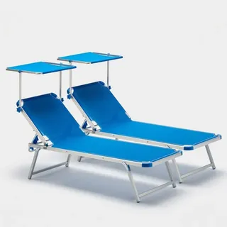 2er Set Aluminium Sonnenliegen mit Sonnendach Nettuno - Blau - Blau