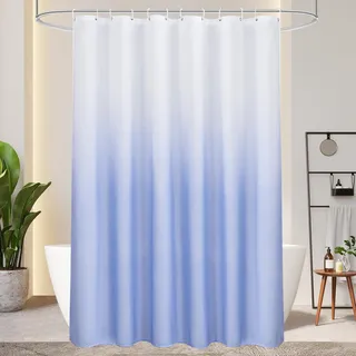 AooHome Duschvorhang 180X200cm Textil, Blau Duschvorhänge 120g/m2 Farbverlauf Badvorhang Wasserdicht Waschbar Antischimmel mit 12 Duschvorhangringen(Weiß nach Blau)