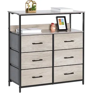 lyncohome Kommode mit Schubladen aus Stoff, Sideboard Flur Schrank mit 6 Stoffschubladen und Fächern, Schubladenschrank Ordnungsmöbel für Küche Büro Bedroom