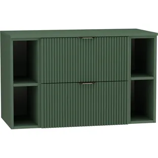 WENA Waschtischunterschrank 100 cm, mit 2 Regale, geriffelte Fronten, Griffe aus Metall in der Farbe Gold (Farbe: Salbei) - Grün