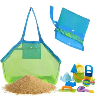 Sandspielzeug Tasche,Sandkasten Spielzeug Bag,Netztasche Strandspielzeug,Baby Wasserspielzeug,Strand,Spielplatz,Sandschaufel Buddelzeug Sandkasten Urlaub Mesh Strandtasche Aufbewahrungstasche (Blau)