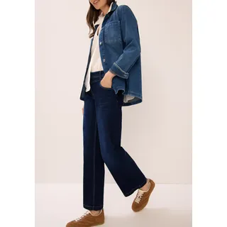 Cecil Damen 3716113 Wide Leg Jeans, Dark Blue wash, 30