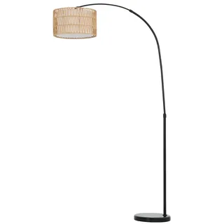 Stehlampe Wohnzimmer Stehleuchte mit Lampenschirm aus Leinen, Standleuchte mit E27 Fassung, Fußschalter, Höhenverstellbar Bogenlampe für Schlafzimmer, Schwarz, exkl. Glühbirne | - Schwarz, Braun, Weiß