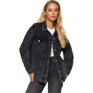 TRENDYOL Damen Trendyol Damen Oversize Standard Plain Denim Jacke Coat, Schwarz, XS EU