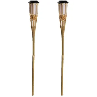 Lumi Jardin Solarfackel aus Bambus, LED, Warmweiß, Bambus, 80 cm