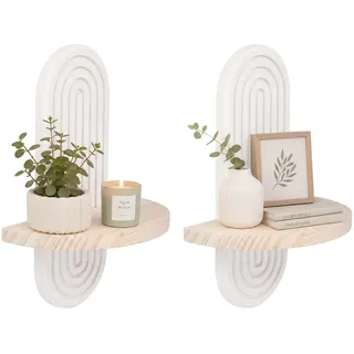 Relaxdays Wandregal, 2er Set, HxBxT: 30 x 21,5 x 12 cm, Natur/weiß | Holz, Regenbogen, Boho Style, Schweberegal mit 1 Ablage