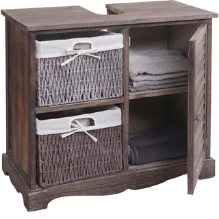 Waschbeckenunterschrank HWC-H20, Badezimmer Waschtisch, Massiv-Holz Korb-Schublade 60x65x31cm shabby braun - Braun