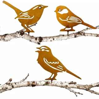 3 Stück Gartenstecker Vögel Metall,Rost Vogel Gartendeko,Edelrost Vögel Baumstecker für Zaun Äste usw (Vögel 1)