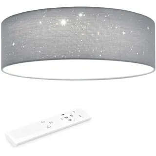 Navaris LED Deckenleuchte 32cm - Dimmbar Farbtemperaturwechsel Fernbedienung - 22W Stoff Hellgrau Sternenhimmel - Wohnzimmer Lampe Schlafzimmer Deckenlampe Kinderzimmer Lampe Decke