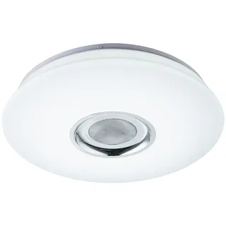 Globo Lighting Deckenleuchte Kunststoff weiß, Kunststoff opal sparkle, Kunststoff weiß, dimmbar, mehrere Stufen über Wandschalter, Farben fixierbar, RGB Farbwechsler, RGB Farben fixierbar, Bluetooth, App, Memoryfunktion, Nachtlicht, Fernbedienung, Lautsprecher 5W, Batterie inkludiert 2x AAA 1.5V, ø: 395mm, H: 75mm, inkl. LED 18W 230V, 190-1900lm Source, 118-1180lm Output, CCT 2700-6500K, inkl. RGB LED 6W 230V, bunt - Weiß