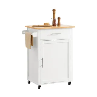 SoBuy Küchenwagen Weiß Holzwerkstoff, 68x90x46 cm, Esszimmer, Servierwagen