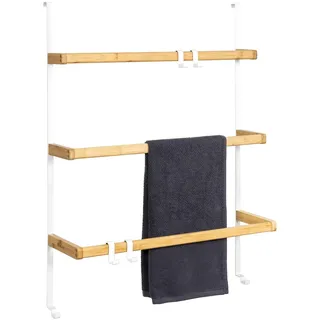 ELUNO Tür-Hängeregal 3 Handtuchstangen 4 Haken Weiß