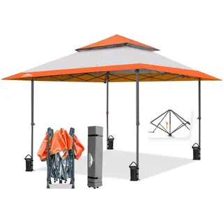 EAGLE PEAK Schräge Beine Faltbar Pavillon 4x4m Wasserdicht Camping Pop-up Faltpavillon mit Seitenteil, inkl. Rucksack, Orange