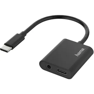 Hama USB C Adapter Stecker - USB C Buchse + 3,5mm Klinkenanschluss (100W, schmaler Stecker, Stereo-Qualität) schwarz
