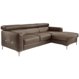 Mivano Ecksofa Sammy, Ledersofa in L-Form mit Kopfteilverstellung und moderner Steppung, 227 x 74 x 187, Kunstleder, braun