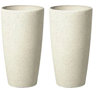 Beliani Blumentopf 2er-Set hellbeige rund 31/31/58 cm Abdera , Beige , Stein , 58 cm , Dekoration, Blumen & Blumentöpfe, Übertöpfe