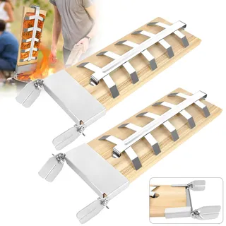 JNGLGO 2 x Flammlachsbrett - Flammlachsbretter mit Edelstahl-Halterung Lachsbretter zum Grillen, 5 Stufen Einstellbares Winkelsystem Räucherbrett Zedernholzbrett für Feuerschale & Grill