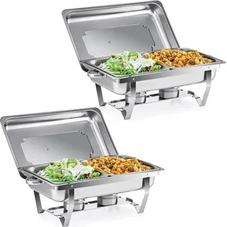 Edelstahl Schüsseln/Servierschalen Set - 2-teilig - Dickwandig, robust - Lebensmittelecht, wiederverwendbar - Für Camping & Picknick - Silber