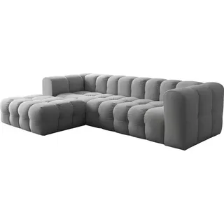 WFL GROUP Ecksofa Mochi L-Form 5-Sitzer Links, Samt, Grau 290/75/193 cm