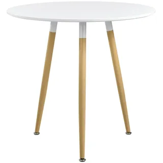 [en.casa] Esstisch Camille Ø80 cm Retro-Design Weiß [H:75cmxØ80cm] Holz Tisch Retro Küchentisch