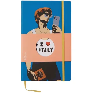 Art&Design24 Offizielles TVBOY-Notizbuch, David the Touristen-Grafik, Lesezeichen und Gummiband Gelb, 240 Blatt, weiß, Papier 70 g, umweltfreundlich, Format 13 x 21 cm