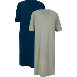 bonprix Shirtkleid "Oversize-T-Shirtkleid aus reiner Baumwolle (2er Pack)" Packung, 2 Stk. tlg. für Alltag, mit Rundhalsausschnitt, Kurzarm, Oversize Passform, dunkelblau, seegras