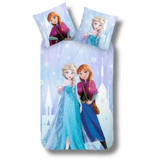 MTOnlinehandel Bettwäsche 135x200, Frozen Kinderbettwäsche Mädchenbettwäsche Eiskönigin Snowflake Prinzessin, 100% Baumwolle, 1x Kissenbezug 80x80 + Bettbezug 135x200 (Anna & ELSA)