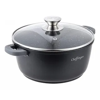 Cheffinger Kochtopf Aluguss Induktion Ø32cm Suppentopf Pfanne Topf Deckel Brattopf Schwarz, CF-DC32 BLK