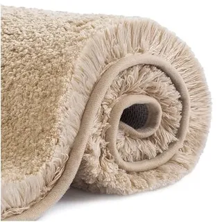 VANZAVANZU Badematte rutschfest Badteppich Verdickt Badezimmerteppich Weich Badeteppich Flauschige Mikrofaser Badvorleger, Supersaugfähig, Maschinenwaschbar, Schnell Trocknend - 50 x 80cm (Beige)